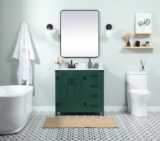 36 inch Single Bathroom Vanity in Green with backsplash