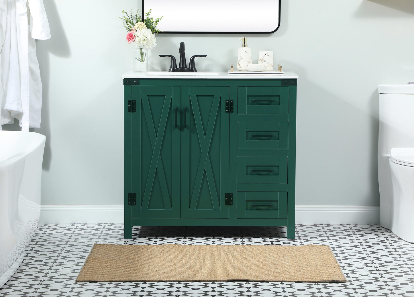 36 inch Single Bathroom Vanity in Green