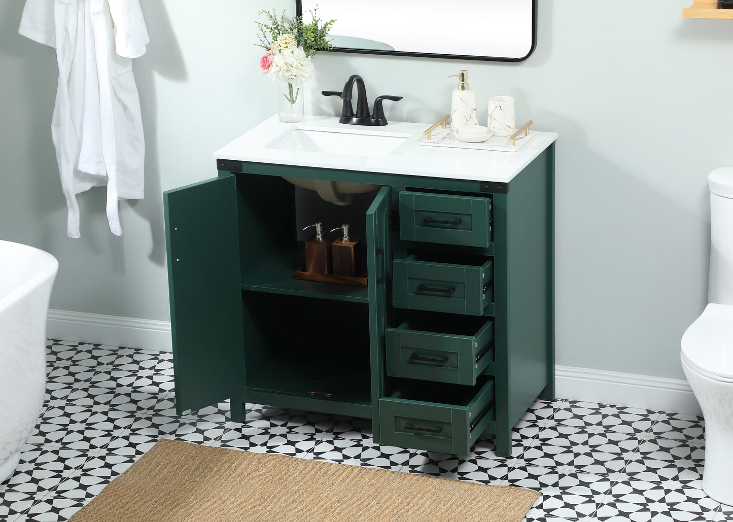 36 inch Single Bathroom Vanity in Green