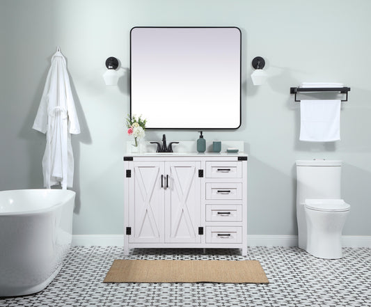 42 inch Single Bathroom Vanity in White with backsplash