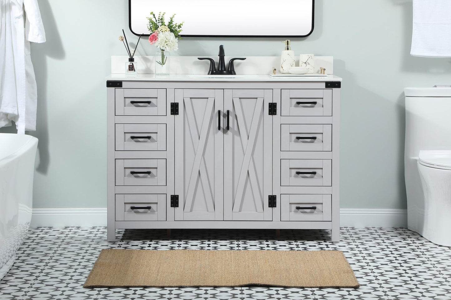 48 inch Single Bathroom Vanity in Grey with backsplash