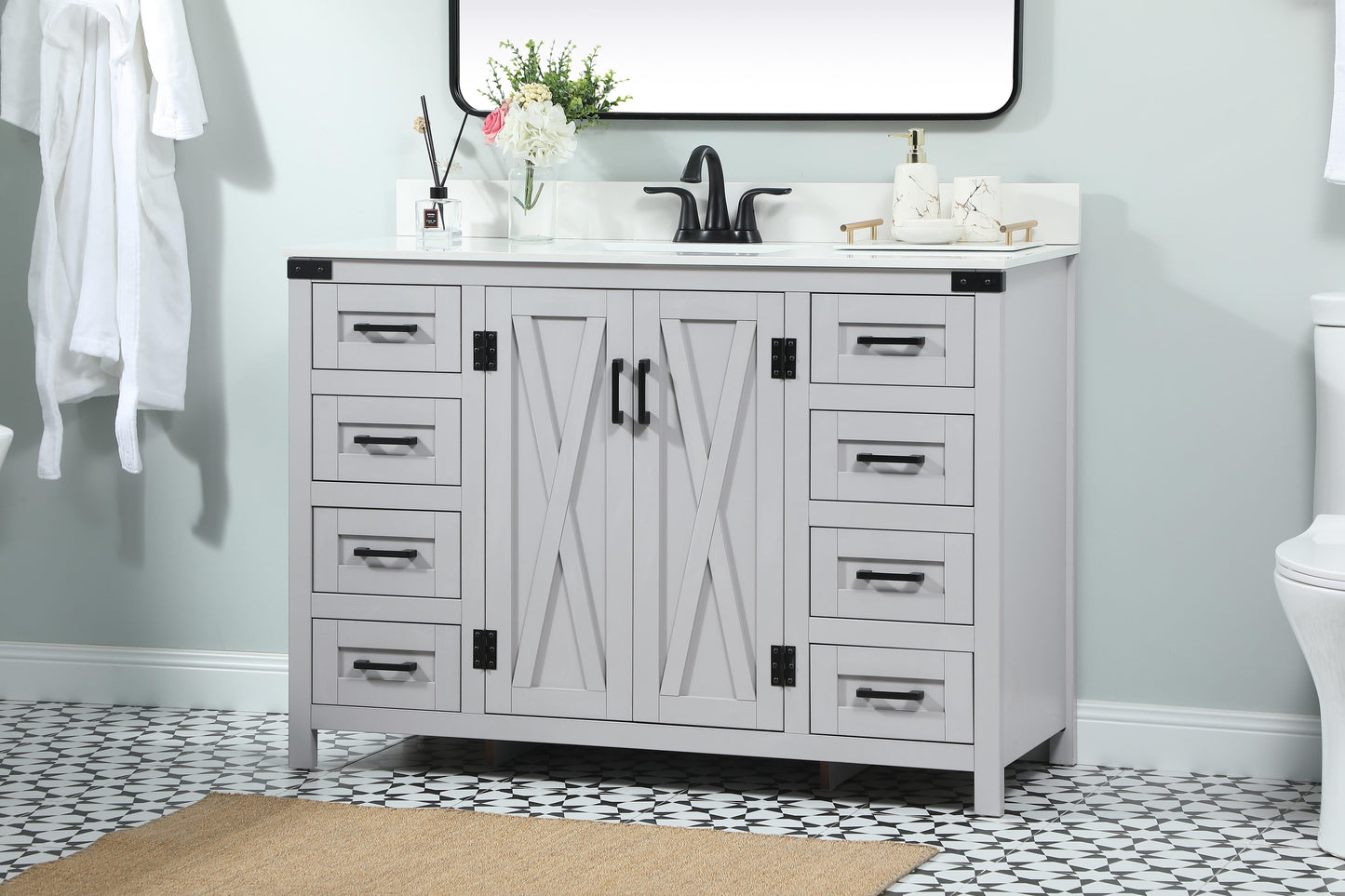 48 inch Single Bathroom Vanity in Grey with backsplash