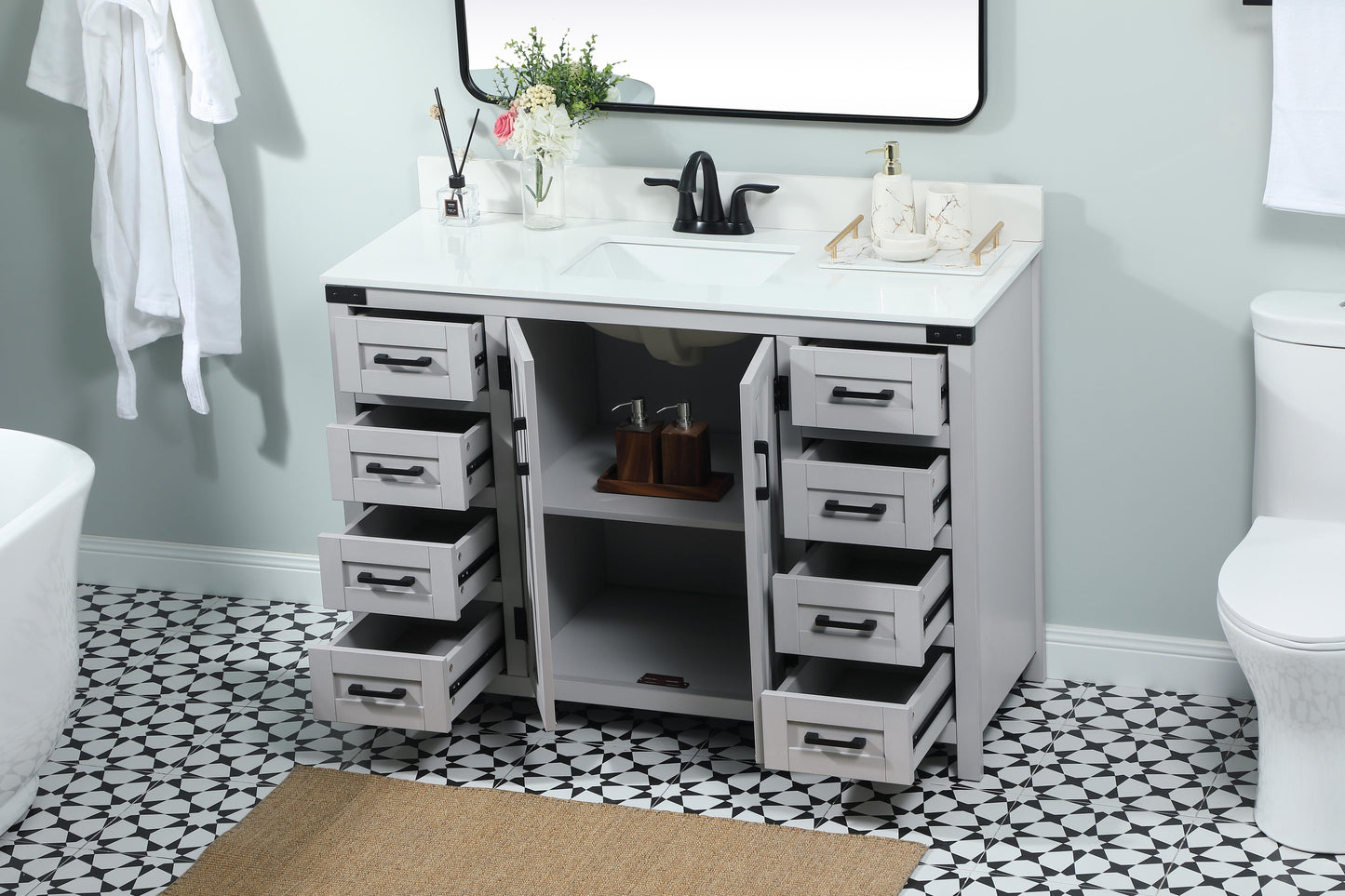 48 inch Single Bathroom Vanity in Grey with backsplash