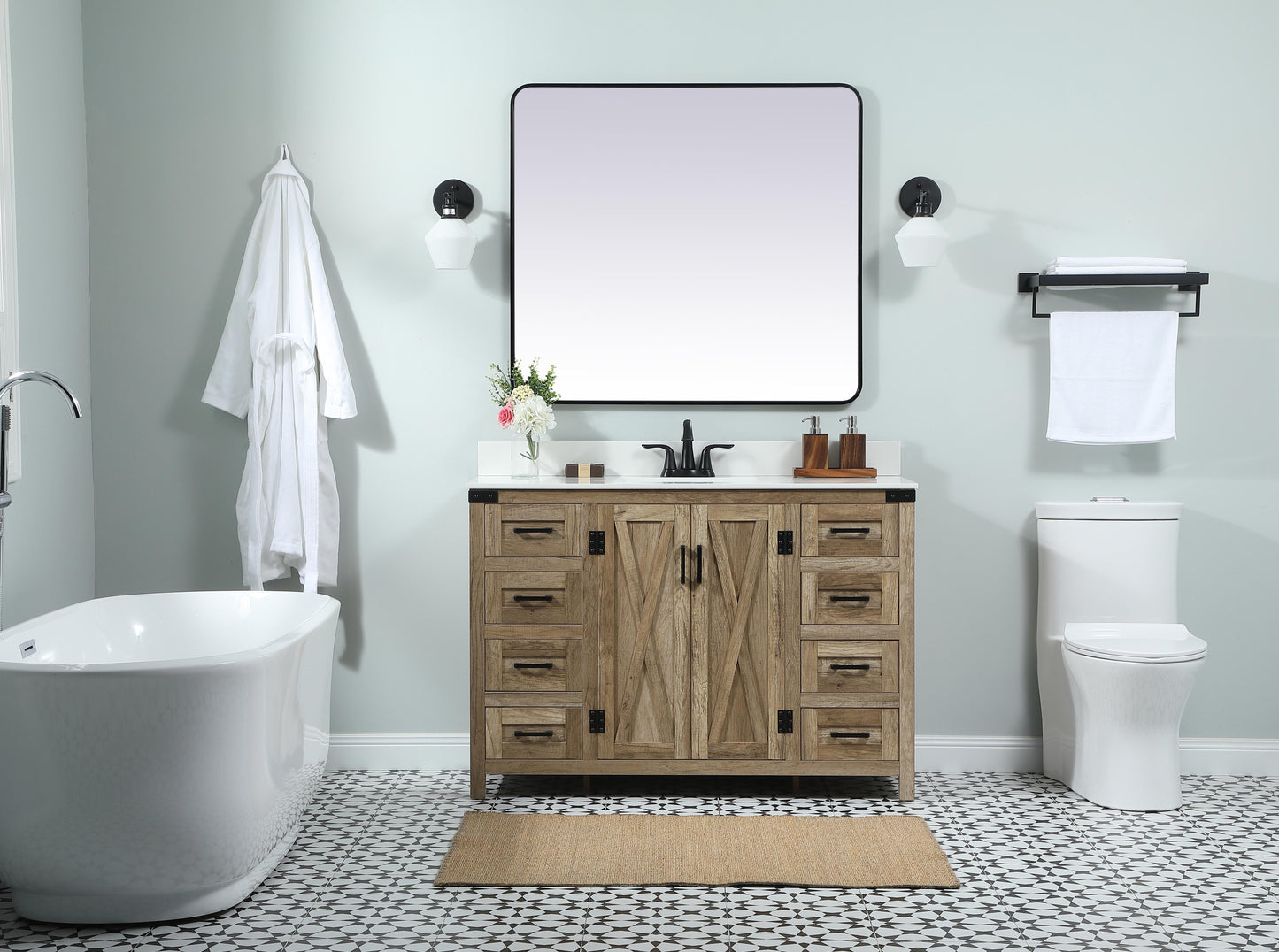 48 inch Single Bathroom Vanity in Natural Oak with backsplash