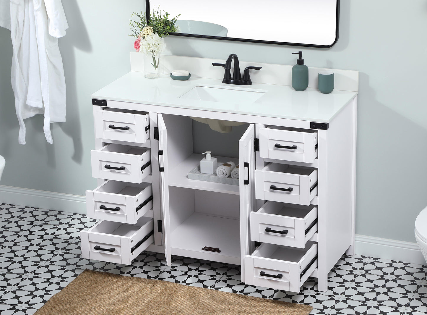 48 inch Single Bathroom Vanity in White with backsplash