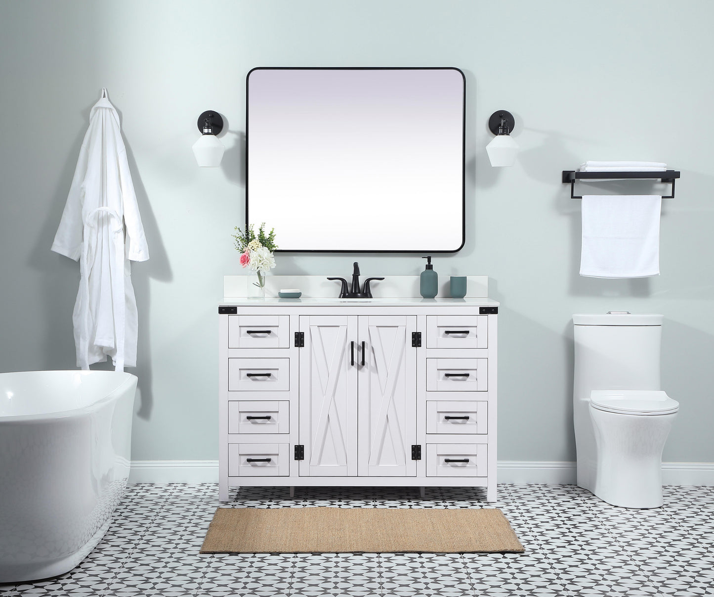 48 inch Single Bathroom Vanity in White with backsplash